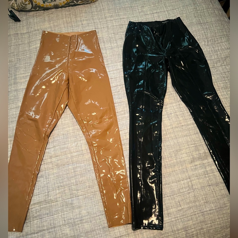 BlankNYC 25 black pull op bootcut legging vinyl viscose pants & Camel leggings 2
